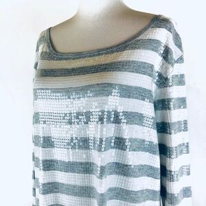 Joan Vass striped sequin long sleeve tee